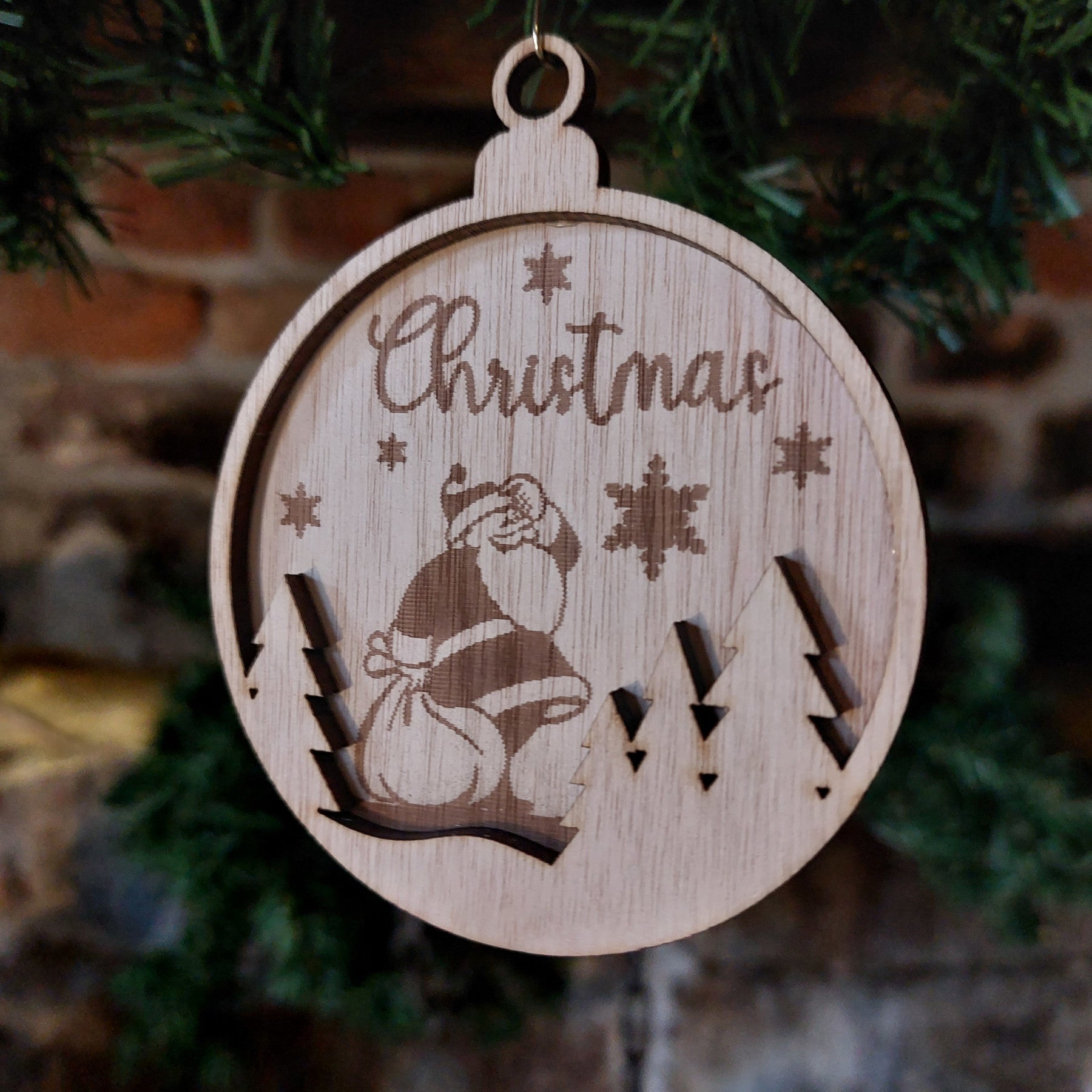 Wooden bauble christmas decoration
