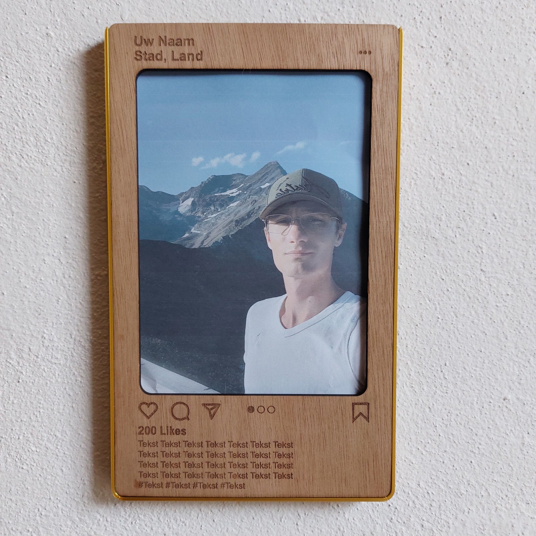 Houten Instagram Photo Frame met persoonlijke tekst 18cm x 13cm