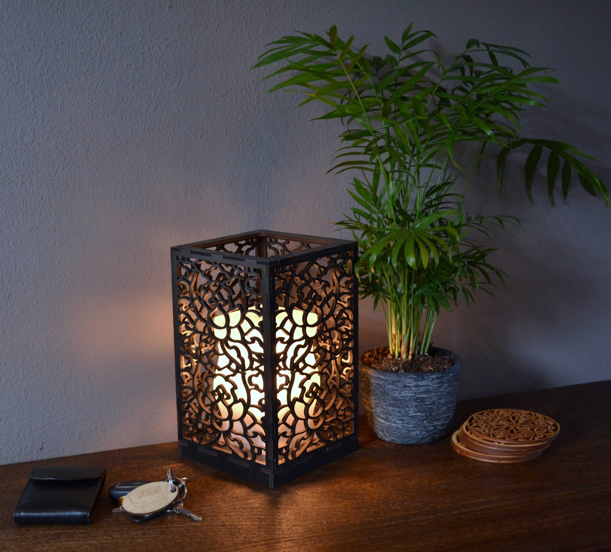 Sweet Home Trends® Box Lamp met Roze Flowers Patroon